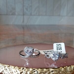 Dazzling Silver Heart Ring Set